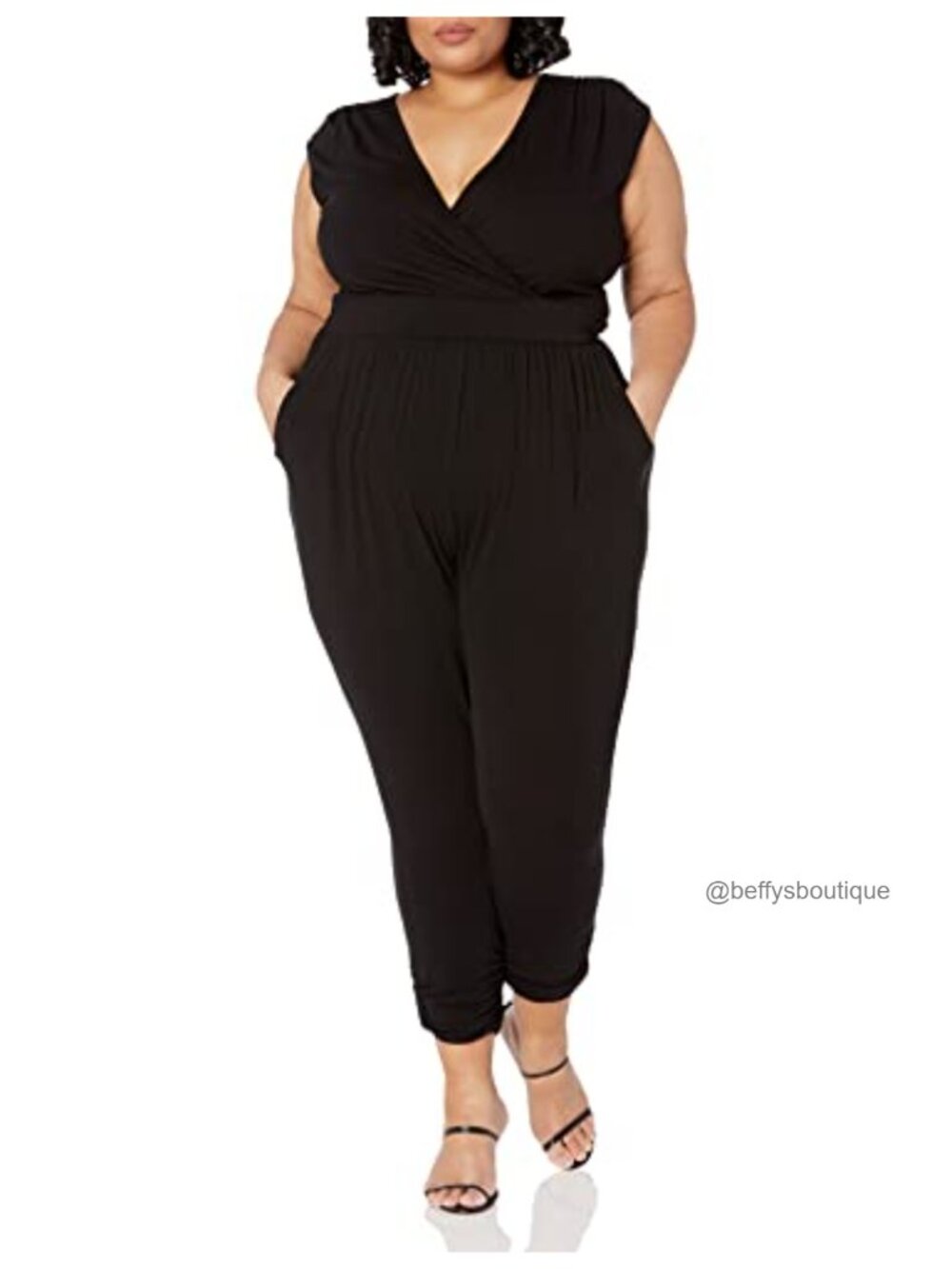 Plus Size Deep V-Neck Sleeveless Jumpsuit with Zipper Closure